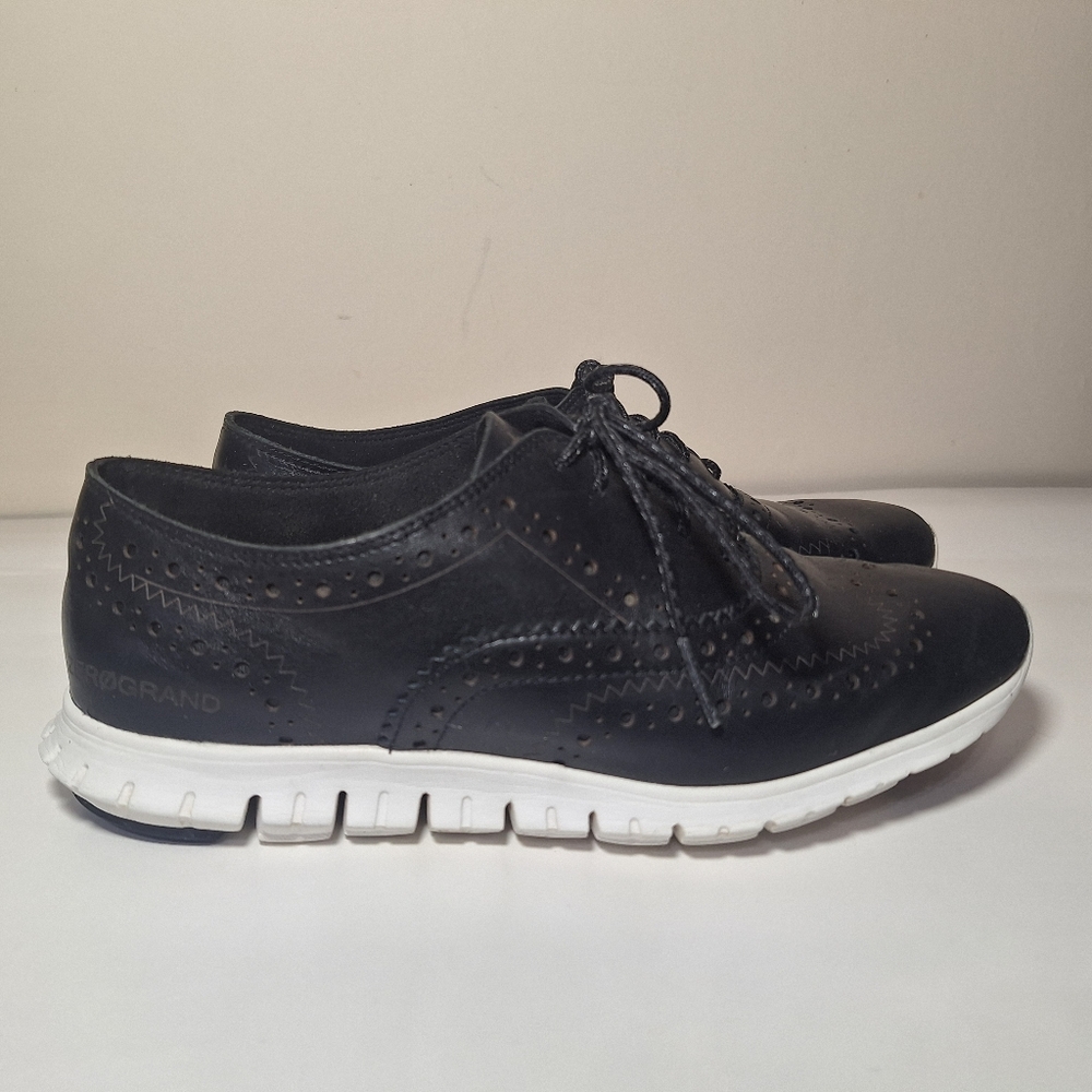 Cole Haan ZERØGRAND Wingtip Oxford Black Leather Shoes W18202 Size 6 B